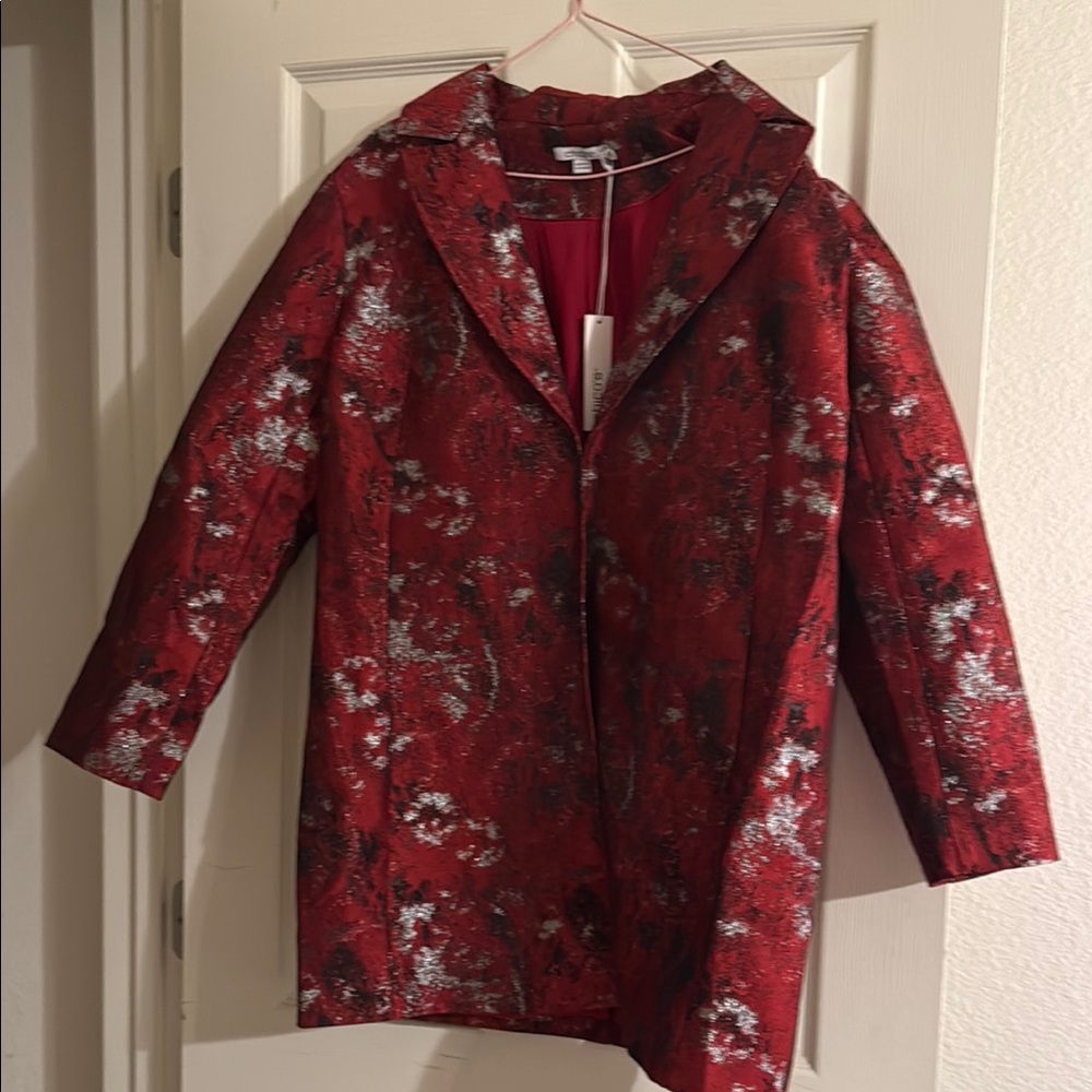Elegant Red Patterned Women's Coat